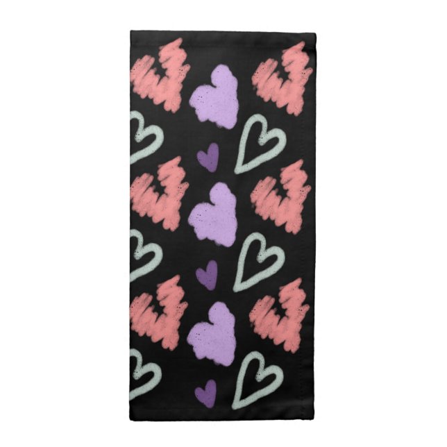 Valentines Hearts Purple Hand Drawn Pattern  Cloth Napkin (Half Fold)