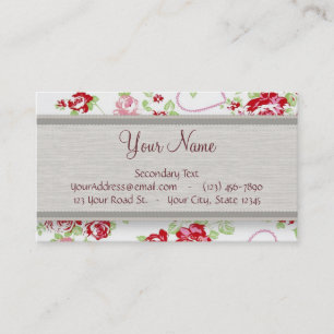 Valentines - Hearts, Roses and Stripes w Monogram Business Card