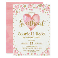 Valentines Hearts Sweetheart 1st Birthday Invite