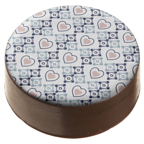 Valentines Hearts Tiles Blue Pink Pattern  Chocolate Covered Oreo