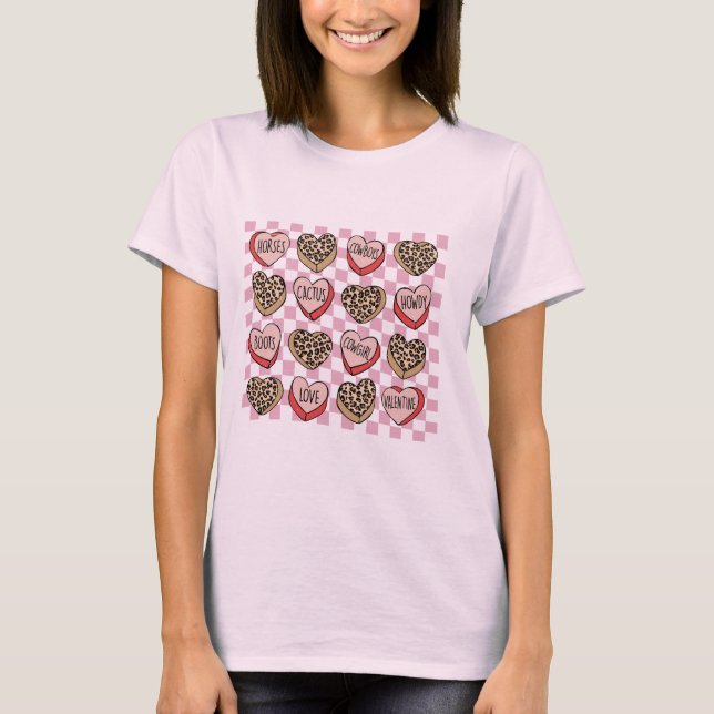 Valentines Hearts with Pink and White Checkers  T-Shirt (Front)