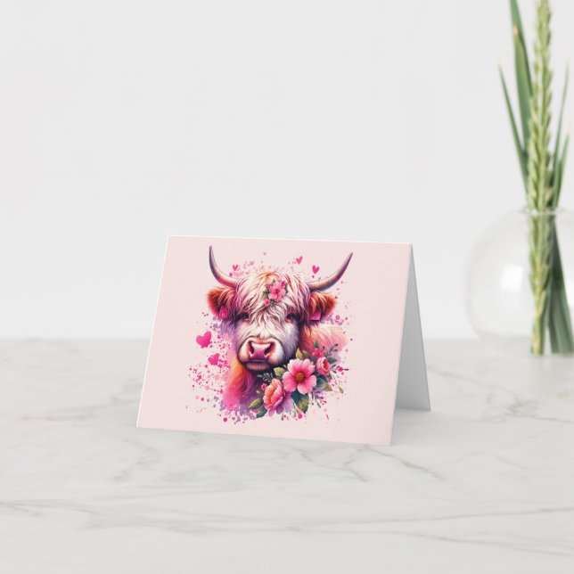Valentine's Highland Cow Holiday Card (Front)