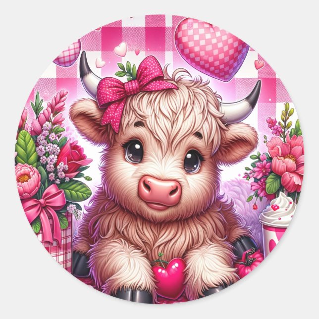 Valentine's Highland Cow Sticker (Front)