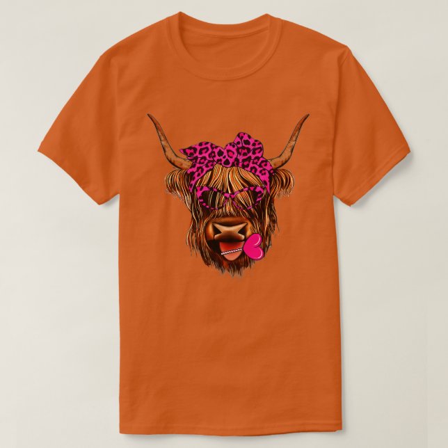 Valentines Highland Cow With Hearts Bandana And Gl T-Shirt (Design Front)