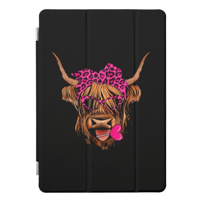 Valentines Highland Cow With Hearts iPad Pro Cover (Front)