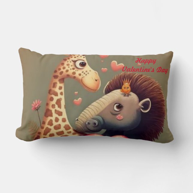 Valentine's hippo cartoon custom   lumbar pillow (Front)