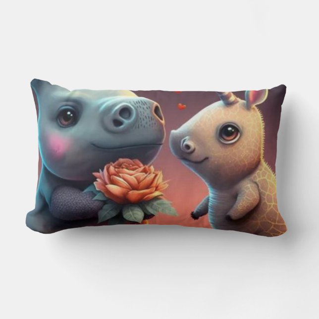 Valentine's hippo cartoon custom   lumbar pillow (Front)