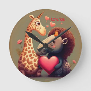Valentine's hippo cartoon custom round clock