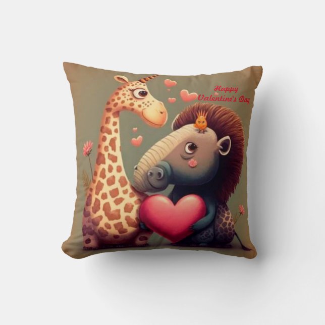 Valentine's hippo cartoon custom  throw pillow (Front)