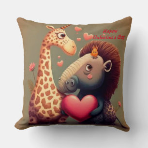 Valentine's hippo cartoon custom throw pillow