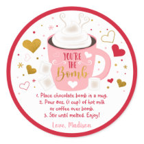 Valentine's Hot Chocolate Bomb Pink Gold Heart Classic Round Sticker