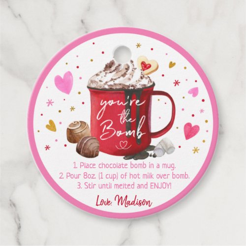 Valentines Hot Chocolate Bomb Pink Gold Hearts Favor Tags