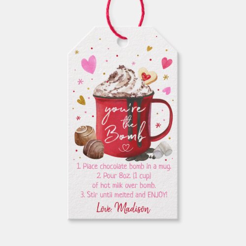 Valentines Hot Chocolate Bomb Pink Gold Hearts Gift Tags