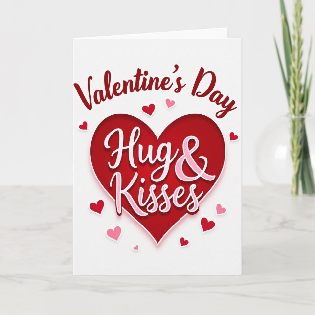 Valentines Hugs Kisses Heart Card (Front)