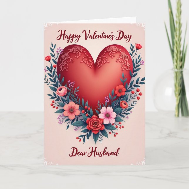 Valentines Husband Floral Heart Card (Front)