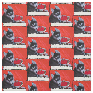 Valentine's Husky dog Fabric