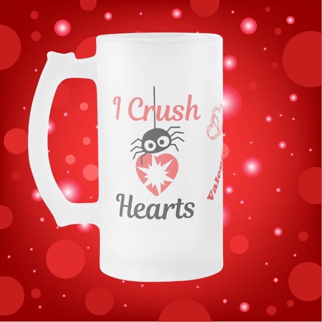 Valentine's I Crush Hearts cute spider | Frosted Glass Beer Mug (Creator Uploaded)