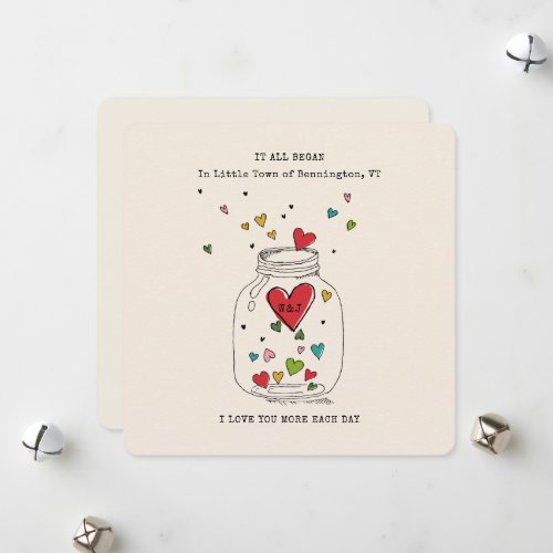 Valentines It All Began Heart In Jar Monogram Holiday Card