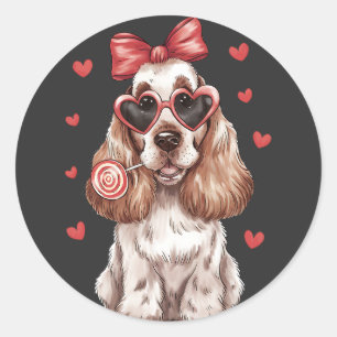 Valentine's Joy with Cocker Spaniel Sweet Lollipop Classic Round Sticker