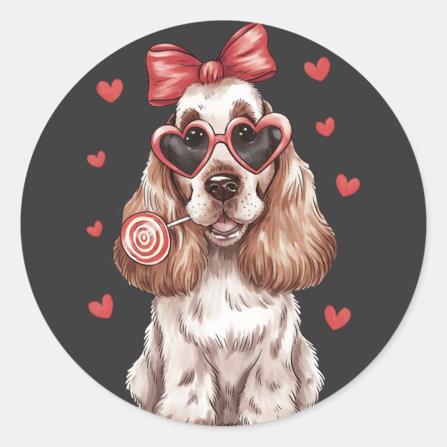 Valentine's Joy with Cocker Spaniel Sweet Lollipop Classic Round Sticker (Front)