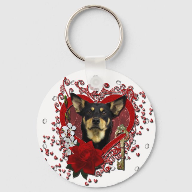 Valentines - Key to My Heart - Australian Kelpie Keychain (Front)