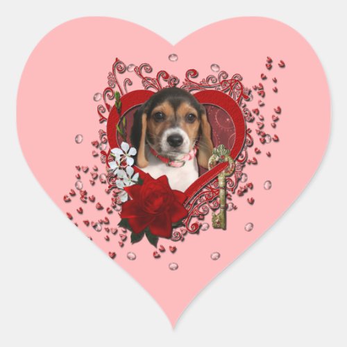 Valentines _ Key to My Heart _ Beagle Puppy Heart Sticker