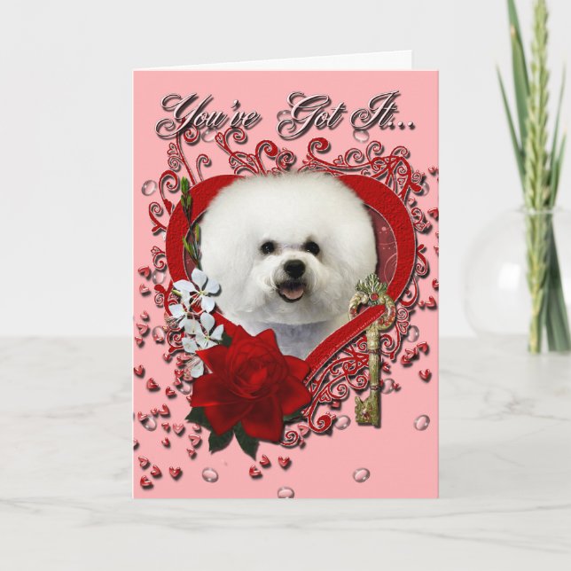 Valentines - Key to My Heart - Bichon Frise Holiday Card (Front)