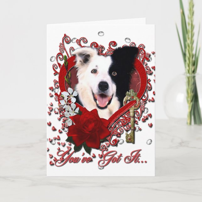 Valentines - Key to My Heart - Border Collie Holiday Card (Front)