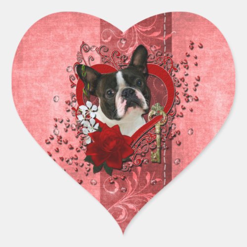 Valentines _ Key to My Heart _ Boston Terrier Heart Sticker