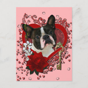 Valentines - Key to My Heart - Boston Terrier Holiday Postcard