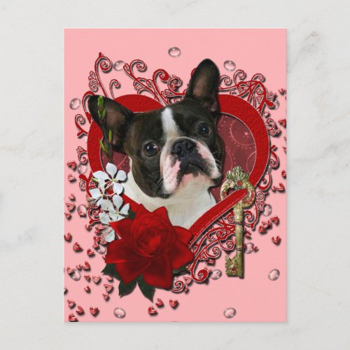 Valentines _ Key to My Heart _ Boston Terrier Holiday Postcard