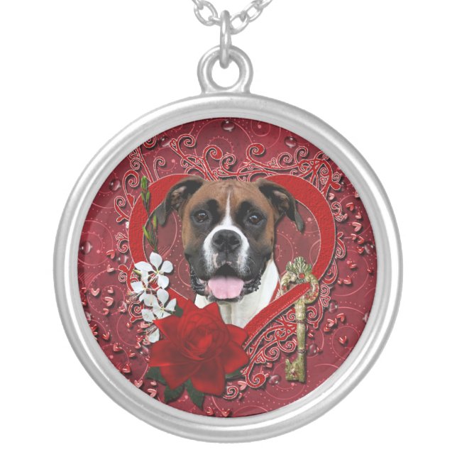 Valentines - Key to My Heart - Boxer - Vindy Silver Plated Necklace (Front)