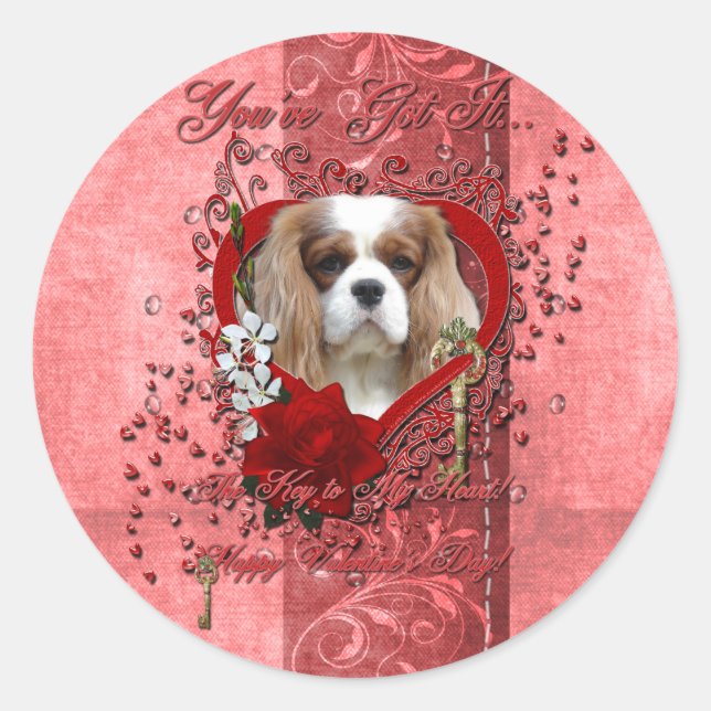 Valentines - Key to My Heart - Cavalier - Light Classic Round Sticker (Front)