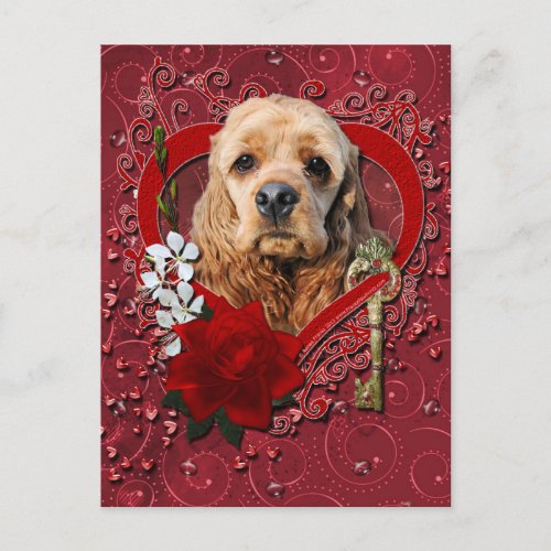 Valentines _ Key to My Heart _ Cocker Spaniel Holiday Postcard