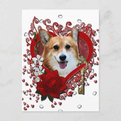 Valentines _ Key to My Heart _ Corgi _ Owen Holiday Postcard