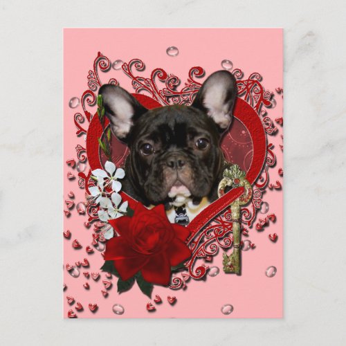 Valentines _ Key to My Heart _ French Bulldog Holiday Postcard