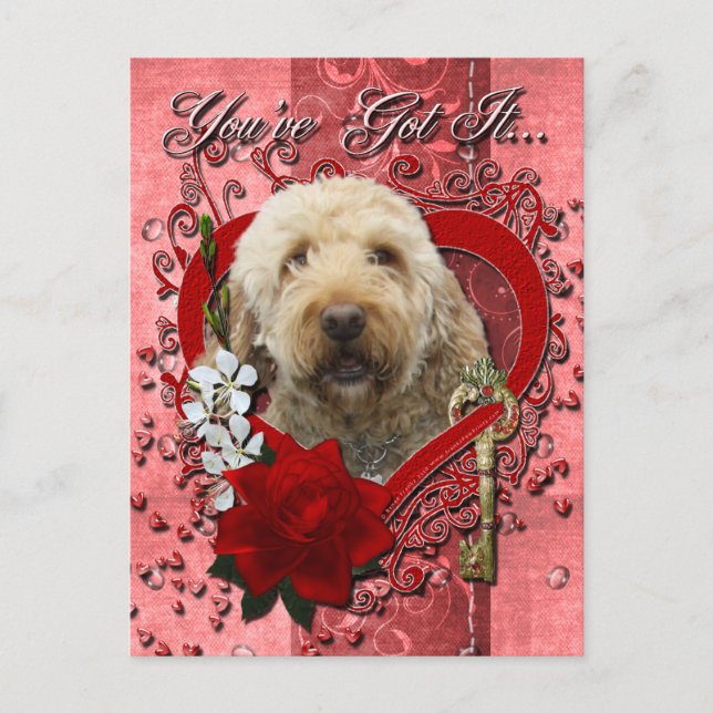 Valentines - Key to My Heart - GoldenDoodle Holiday Postcard (Front)