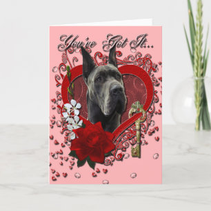 Valentines - Key to My Heart - Great Dane - Gray Holiday Card