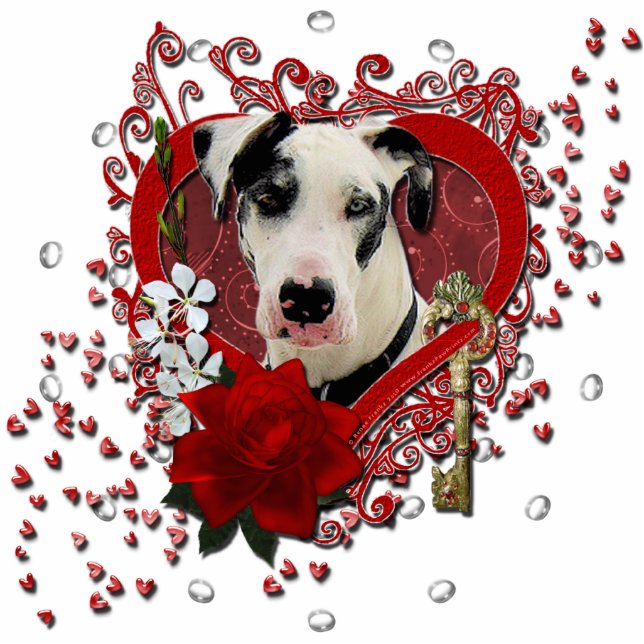 Valentines - Key to My Heart -Great Dane Harlequin Statuette (Front)