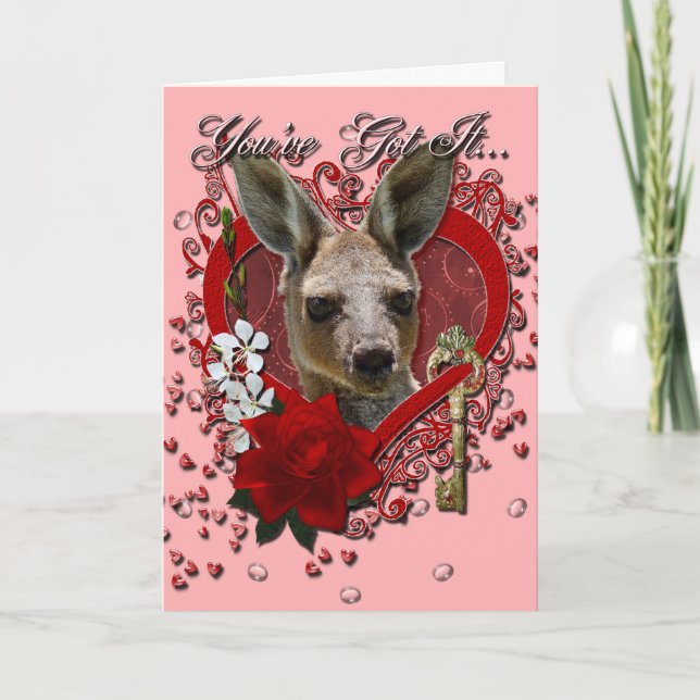 Valentines - Key to My Heart - Kangaroo Holiday Card (Front)