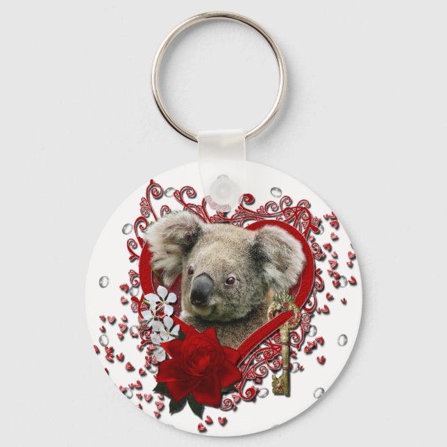 Valentines - Key to My Heart - Koala Bear Keychain (Front)