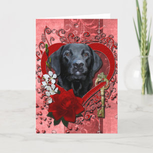 Valentines - Key to My Heart - Labrador - Black Holiday Card