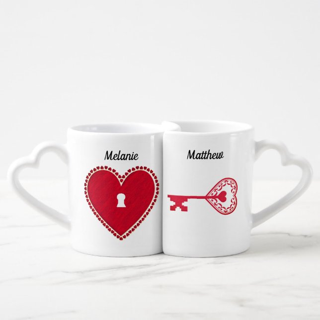 Valentine's Key to My Heart Personalised Coffee Mug Set (Front Nesting)