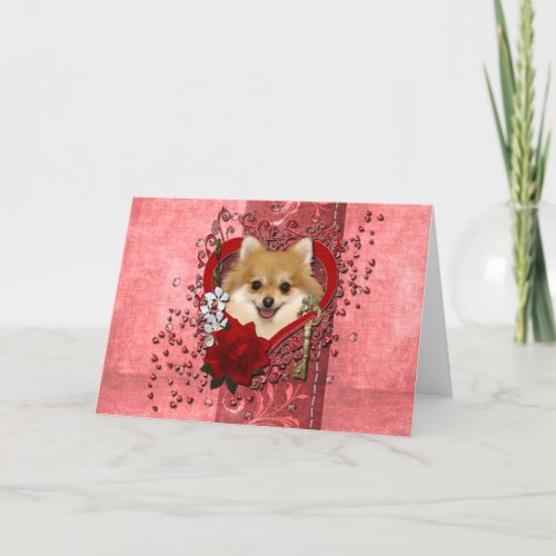 Valentines _ Key to My Heart _ Pomeranian Holiday Card