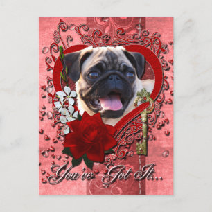 Valentines - Key to My Heart - Pug Holiday Postcard