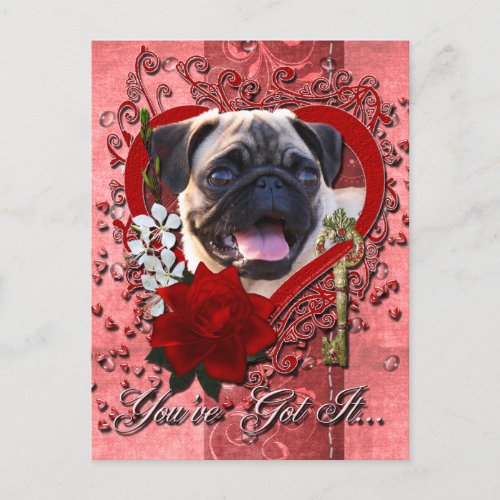 Valentines _ Key to My Heart _ Pug Holiday Postcard