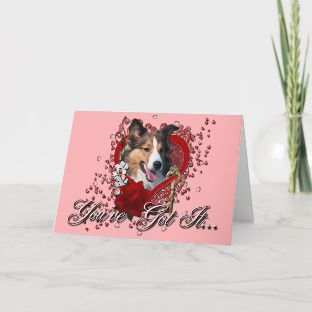 Valentines - Key to My Heart - Sheltie Holiday Card (Front)