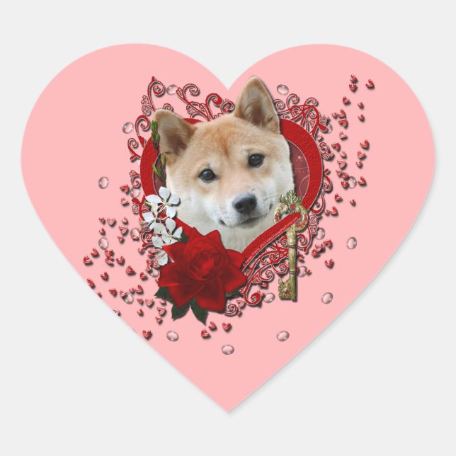 Valentines - Key to My Heart - Shiba Inu Sticker (Front)