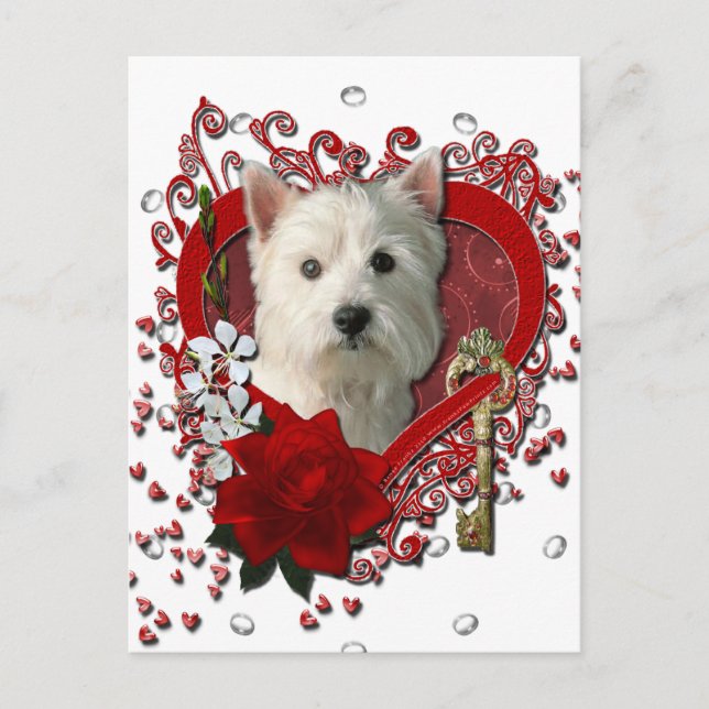 Valentines - Key to My Heart West Highland Terrier Holiday Postcard (Front)