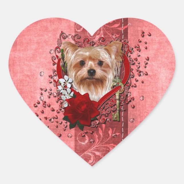 Valentines - Key to My Heart - Yorkshire Terrier Heart Sticker (Front)